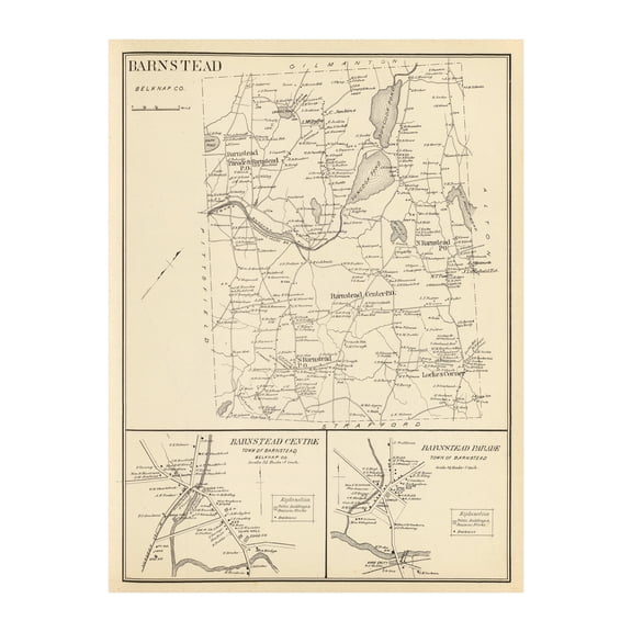 Barnstead Art, 1892 Vintage Map of Barnstead New Hampshire, NH History Wall Decor Gift, Old Barnstead Map - 18" x 24" Unframed Print