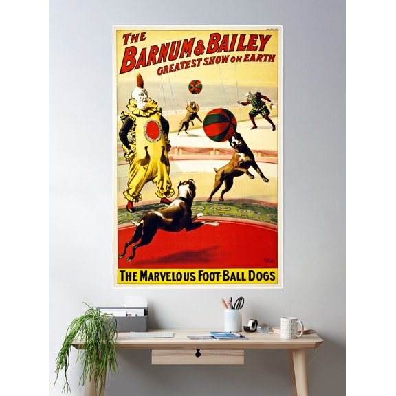Barnum And Bailey Circus Football Dogs Poster Wall Art, Modern Wall Decor For Living Room Bedroom, 12x18 UNFRAMED