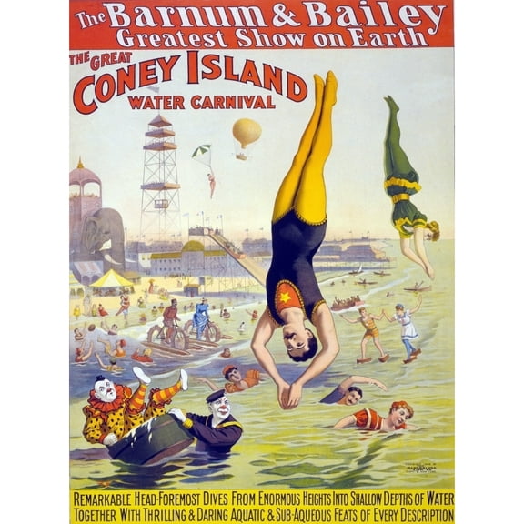 Barnum And Bailey'S Great Water Carnival High Divers And Clowns Performing In The Ocean At Coney Island History (