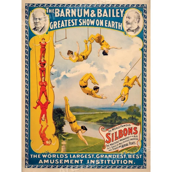 Barnum & Bailey 1890S Famous Silbons Trapeze Circus Poster Home Decor Office Wall Art