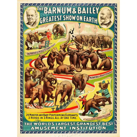 Barnum & Bailey 1930S Performing Elephants Circus Poster Home Decor Office Wall Art