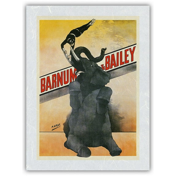 Barnum & Bailey Circus - Elephant and Trapeze Artist - Vintage Advertising Poster by Henri Gray c.1896 - Japanese Unryu Rice Paper Art Print (Unframed) 12 x 16 in