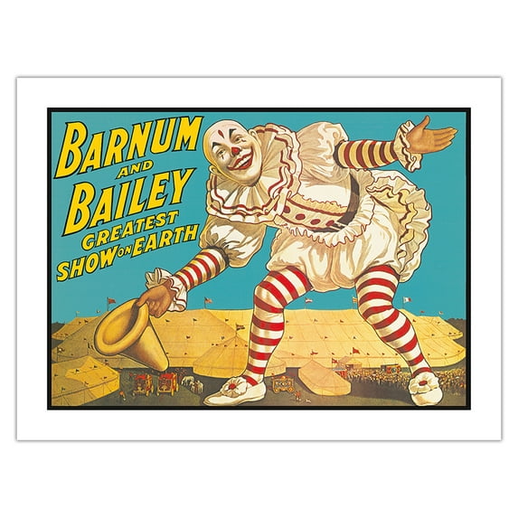 Barnum & Bailey Circus - Greatest Show on Earth - Clown Standing over Tents - Vintage Circus Poster c.1917 - Bamboo Fine Art 290gsm Paper Print (Unframed) 18x24in