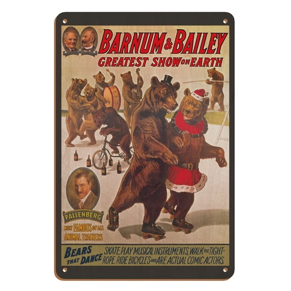 Barnum & Bailey Circus - Greatest Show on Earth - Bears that Dance - Vintage Circus Poster c.1916 - 8 x 12 inch Vintage Wood Art Sign