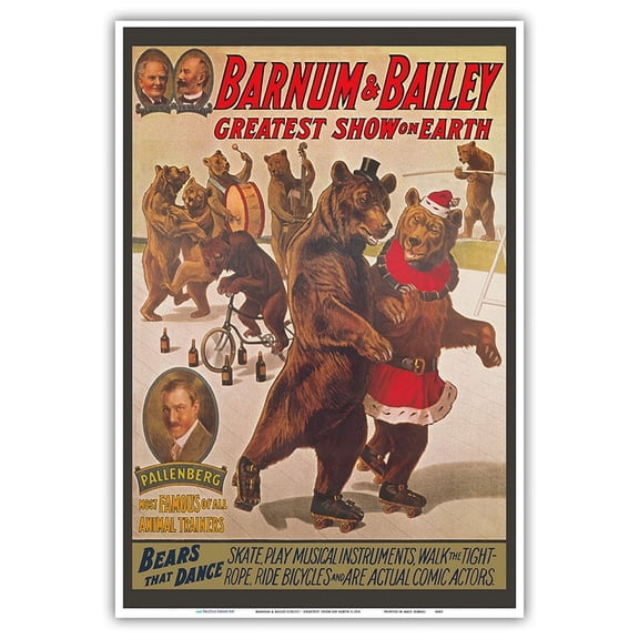 Barnum & Bailey Circus - Greatest Show on Earth - Bears that Dance - Vintage Circus Poster c.1916 - Master Art Print (Unframed) 13in x 19in