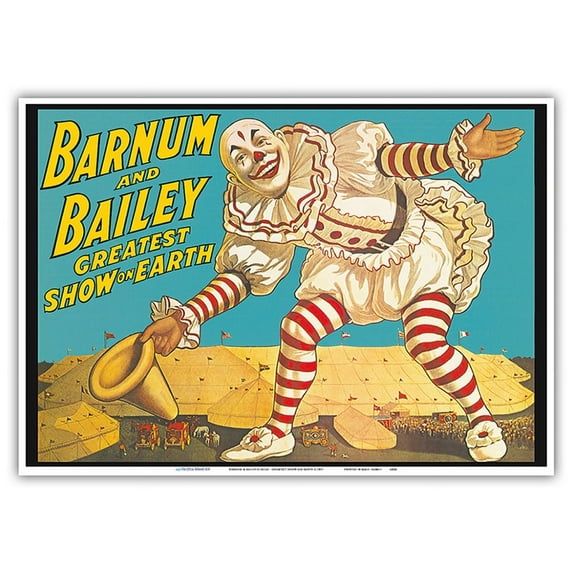 Barnum & Bailey Circus - Greatest Show on Earth - Clown Standing over Tents - Vintage Circus Poster c.1917 - Master Art Print 10in x 14in