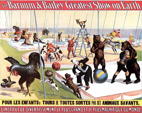 Barnum & Bailey French Circus Clowns and Animals Canvas Art - (36 x 54)
