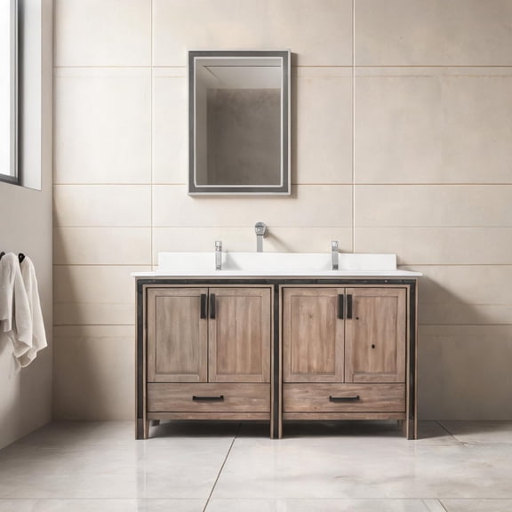 Barnwood 60-Inch Double Bath Vanity with Soft-Close Storage, Rustic Style