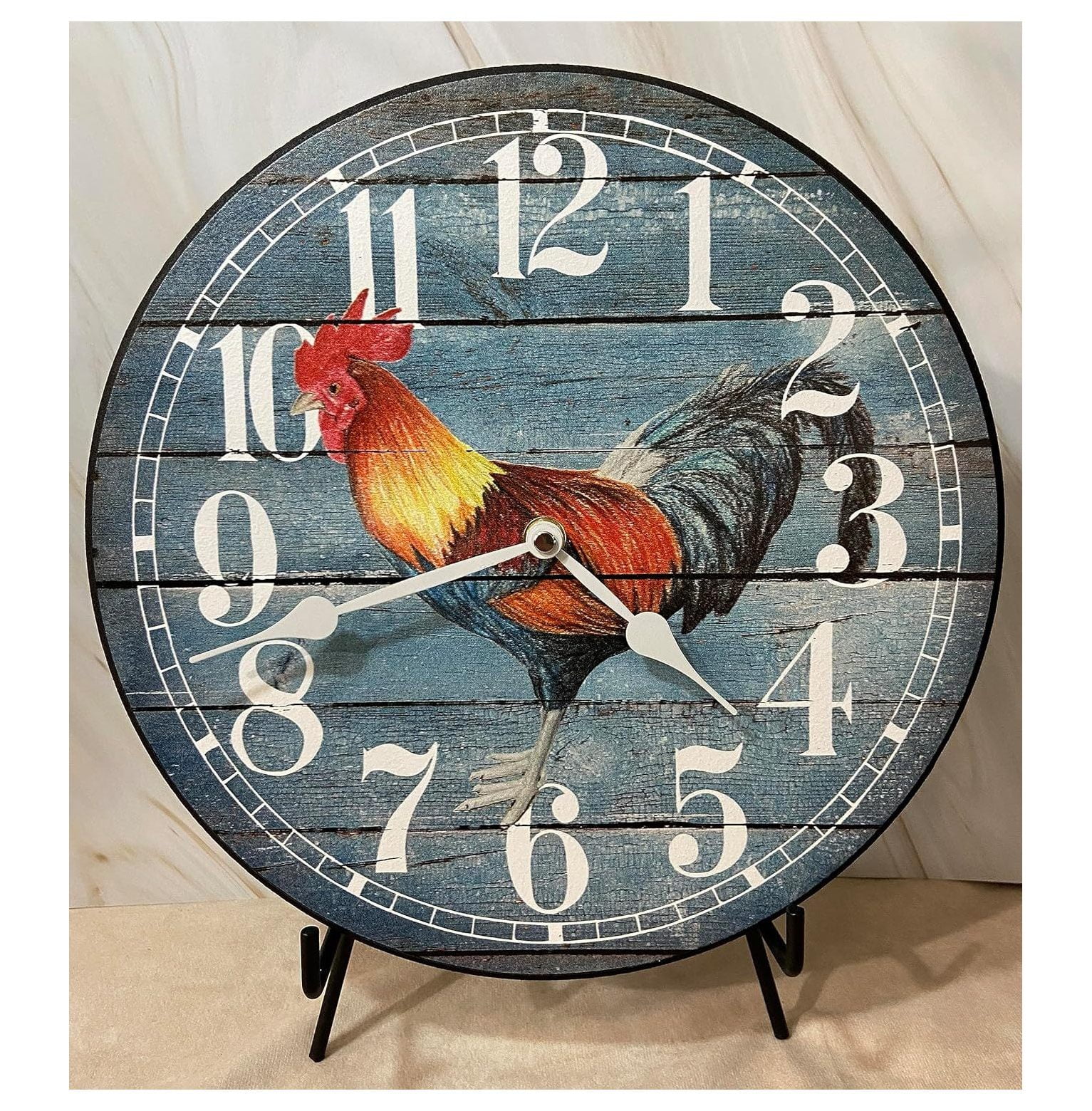 Barnwood Blue Rooster Wall Clock Ultra Quiet Quartz Mechanism Hand