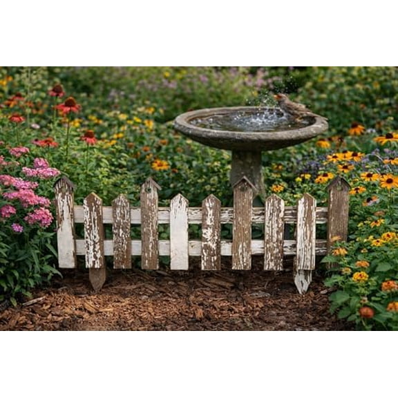 Barnwood Decor - Barnwood Small Picket Fence with Birdhouse Tips. Amish Country Handcrafted Barn Wood Small Picket Fence W/Bird House Design on Tips.$$Garden & Patio