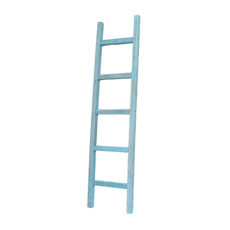 Barnwood Rustic Farmhouse 5ft Decorative Display Ladder Turquoise, Wood