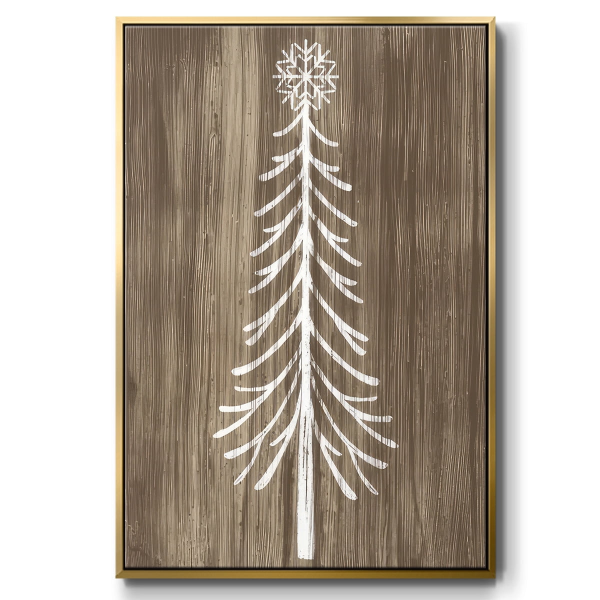 Barnwood Wonderland VII - Framed Gallery Wrapped Holiday Canvas - 27 x 41 - Gold Frame