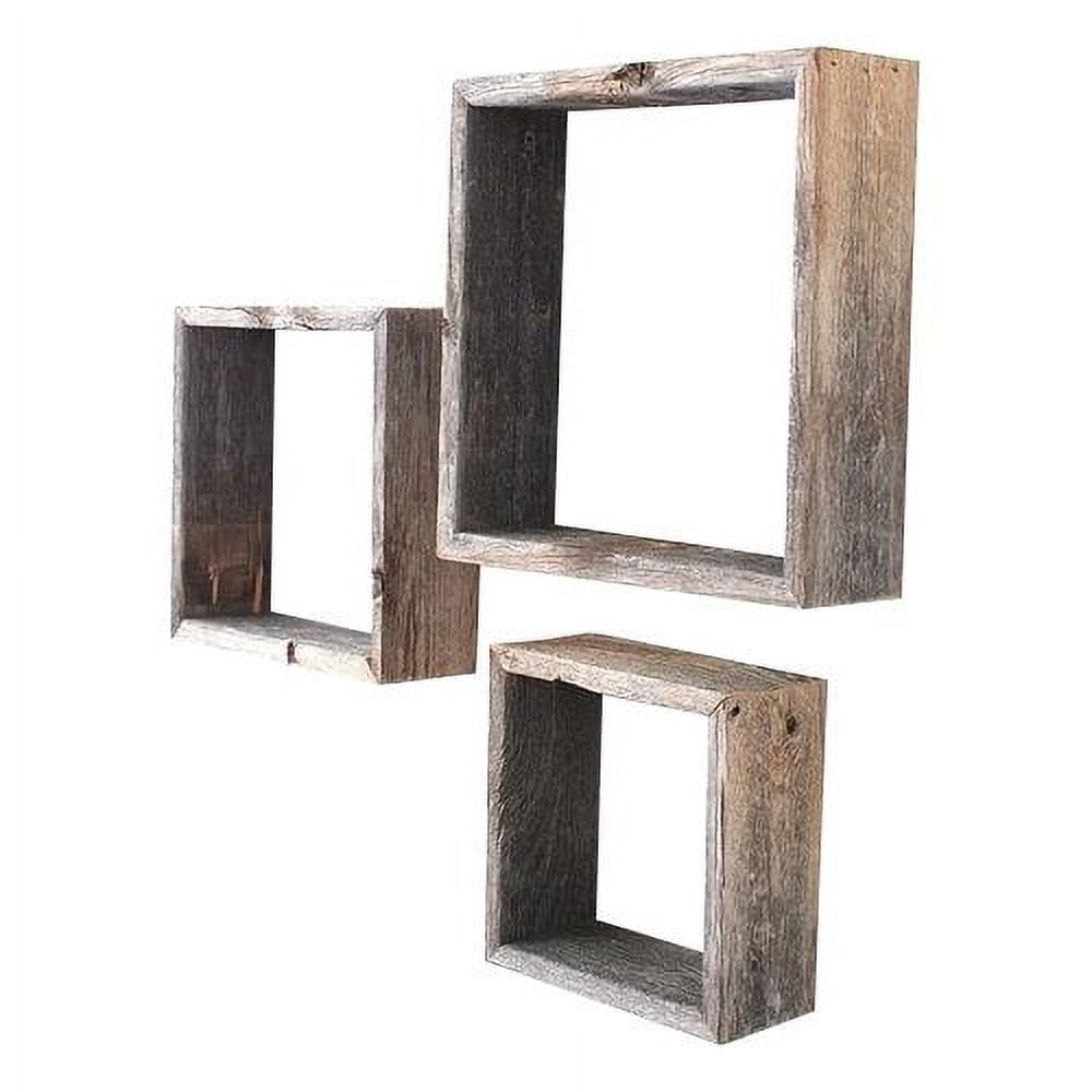 Rustic Weathered Gray Reclaimed Wood Floating Wall Shelf Set