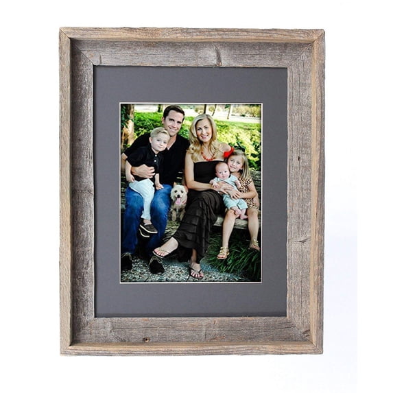 Rustic Barnwood Picture Frames – Reclaimed Wood Photo Frames – Wood Frame with Mat for Wall & Tabletop Display – Made in USA, Weathered Gray, 16x20 matted to display a 11x14, Cinder Mat