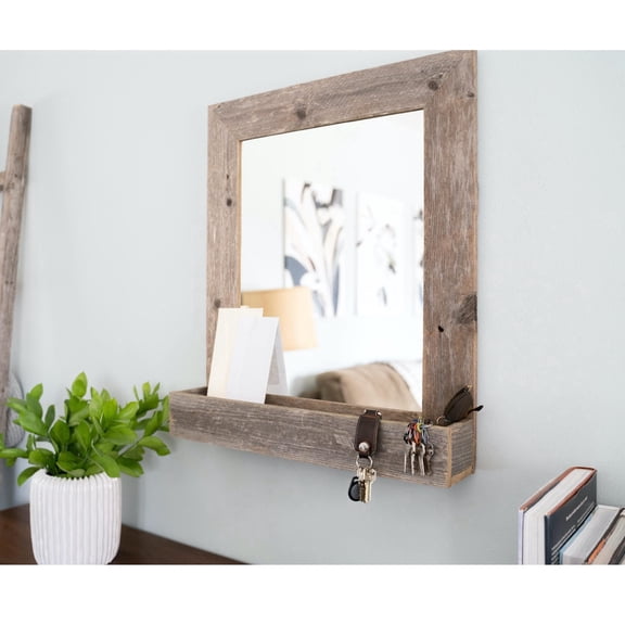 BARNWOODUSA 16x20 Mirror Large with Shelf Rectangular Wall Outer Dims 21.5x25.5 Reclaimed Wood Decor: Bathroom, Natural Weathered Gray