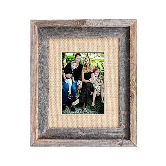 BarnwoodUSA 5X7 Inch Signature Picture Frame for 4X6 Inch Photos - 100% Reclaimed Wood, Burlap Mat