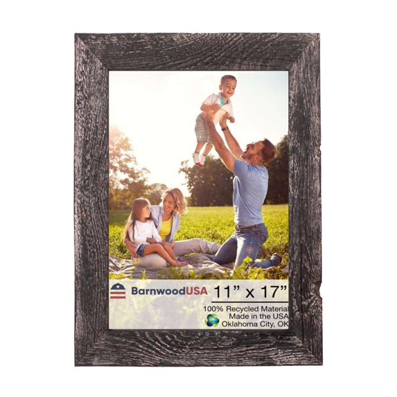 BarnwoodUSA Farmhouse Standard Picture Frame, Reclaimed Wood, 1 1/2 inch Molding Smoky Black 11x17