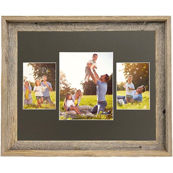 BarnwoodUSA | Farmhouse Style Rustic 16x20 Collage Picture Frame | 3 - Opening Display with Glass | Fits (1) 8x10 (2) 5x7 Photographs | 100% Reclaimed Wood | Cinder Mat