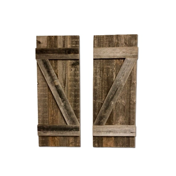 BARNWOODUSA Decorative Shutters Set of 2 Rustic Farmhouse Window Shutters with Traditional Barn Look Z Pattern Made from Reclaimed Wood Interior Country Style Decor Weathered Gray