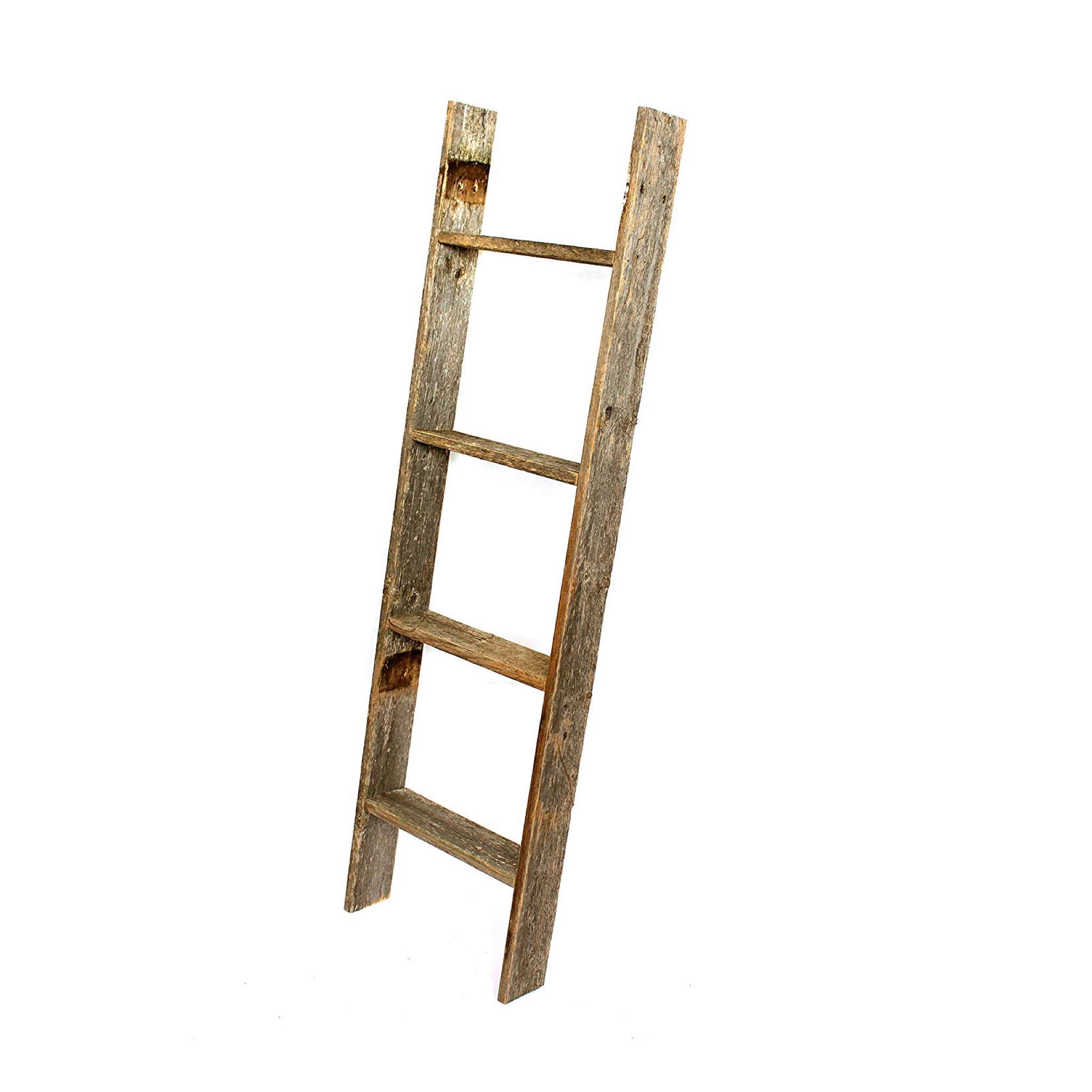Weathered Gray 4ft Reclaimed Wood Leaning Ladder Bookcase