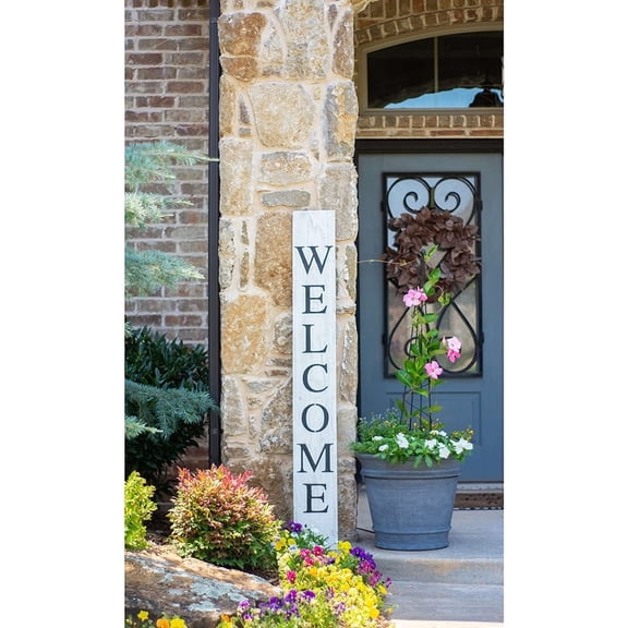 Wooden Welcome Sign for Front Door (5 Foot), White Wash– 9” Wide Vertical Outdoor Welcome Signs – Decorative Real Reclaimed Wood - Farmhouse Rustic Yard, or Front Porch Decor, by BarnwoodUSA