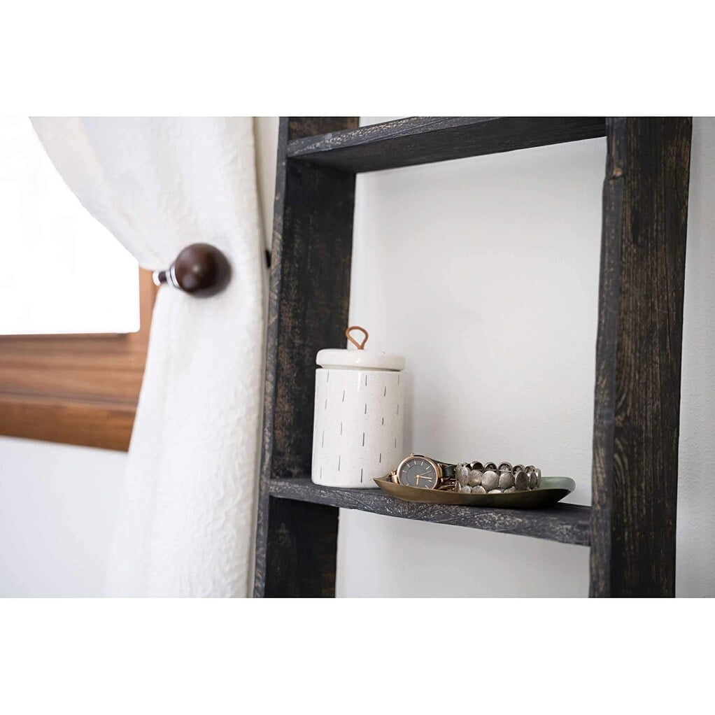 Rustic Charm 5ft Reclaimed Wood Decorative Ladder in Smoky Black