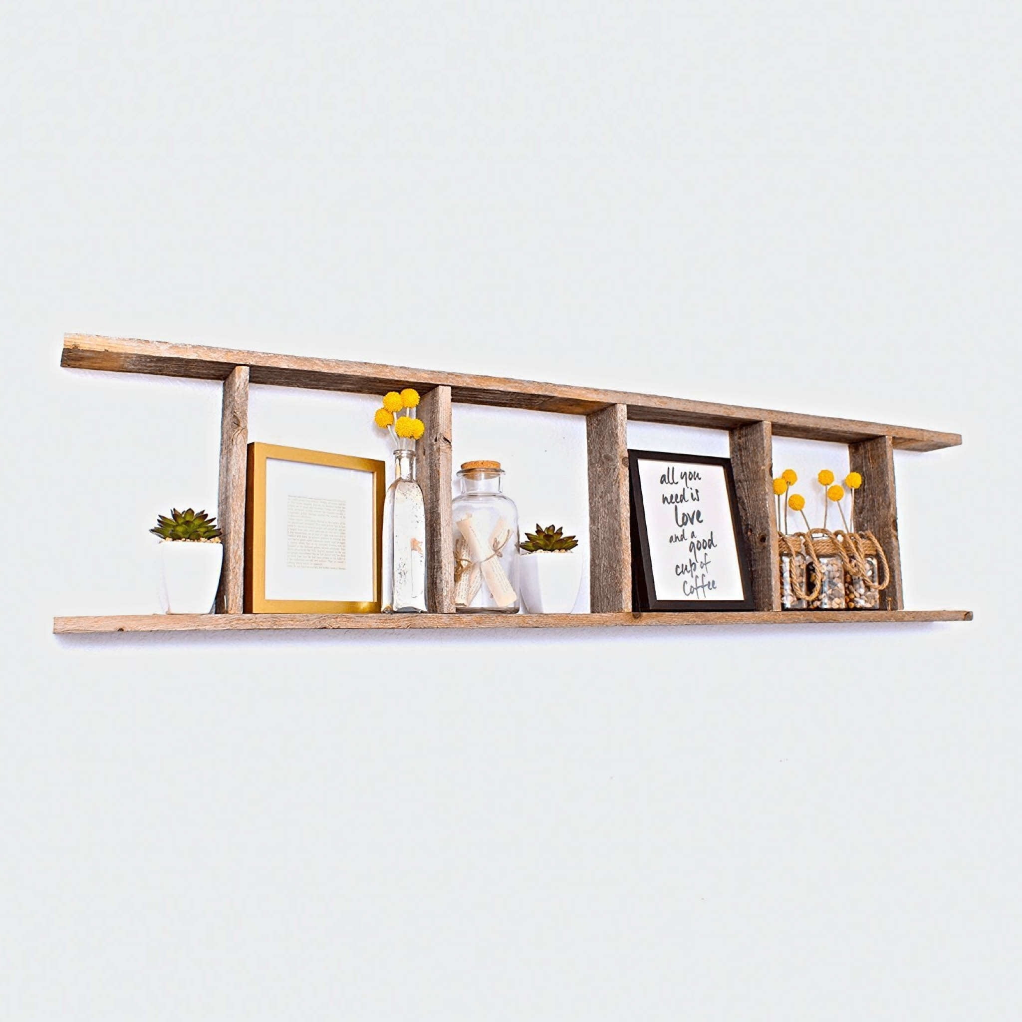 Rustic 5ft Weathered Gray Reclaimed Wood Decorative Ladder