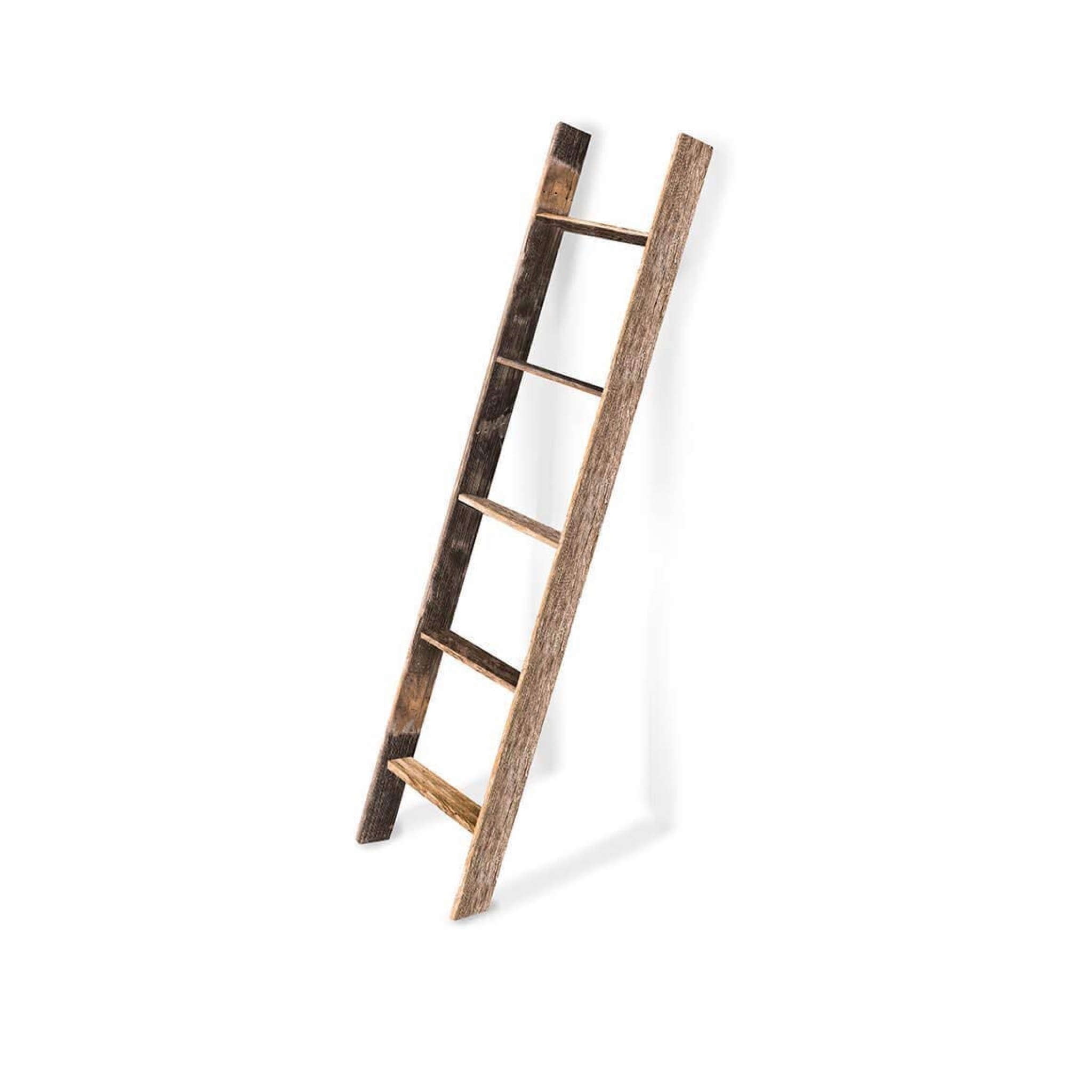 Rustic 5ft Weathered Gray Reclaimed Wood Decorative Ladder