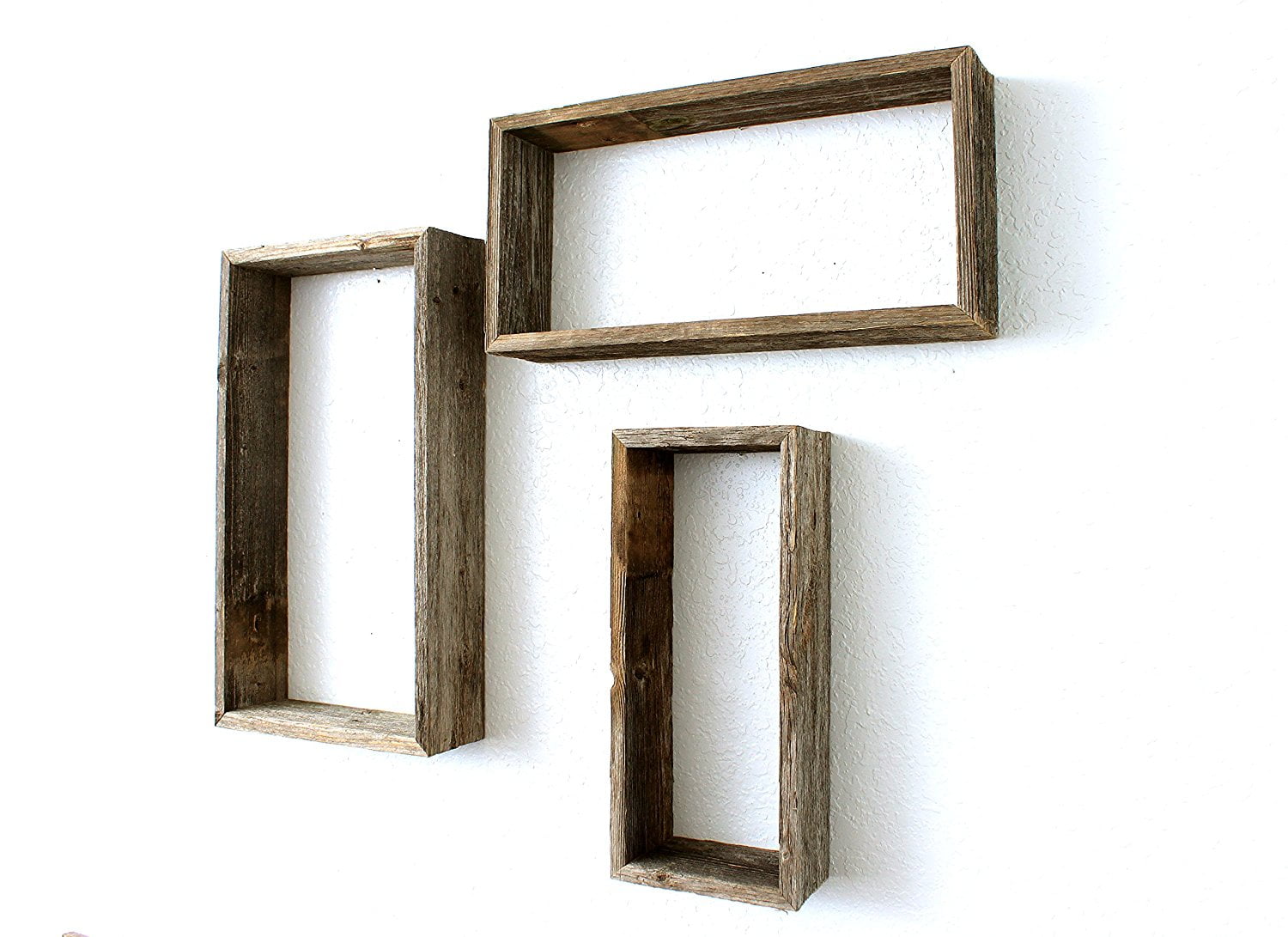 Rustic Weathered Gray Reclaimed Wood Floating Wall Shelf Set