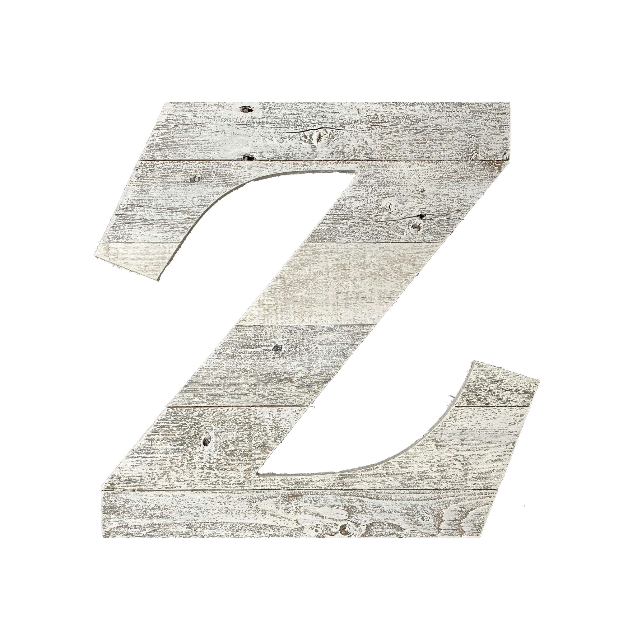 Rustic White Wash Reclaimed Wood Monogram Letter Z, 16.5 inches
