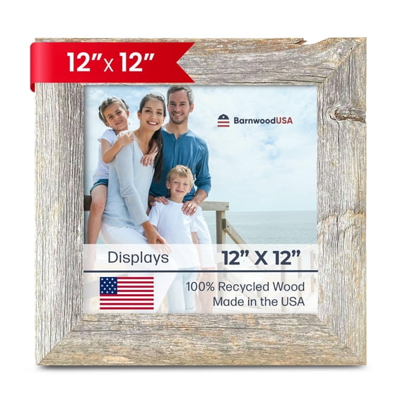 BARNWOODUSA Farmhouse 12x12 Picture Frame 1 1/2 inch Molding 100% Reclaimed Wood Rustic Natural Weathered Gray