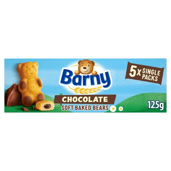 Barny Chocolate Soft Baked Bears Biscuits 5 Pack Multipack - Childrens Snacks - British Import