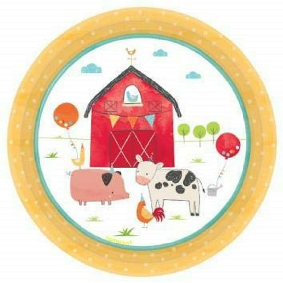 Barnyard Animals Farm Pig Cow Horse Rooster Birthday Party 7" Dessert Plates