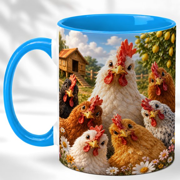 Barnyard Chicken Coffee Mug, Country Farm Mug, Ceramic 11 oz