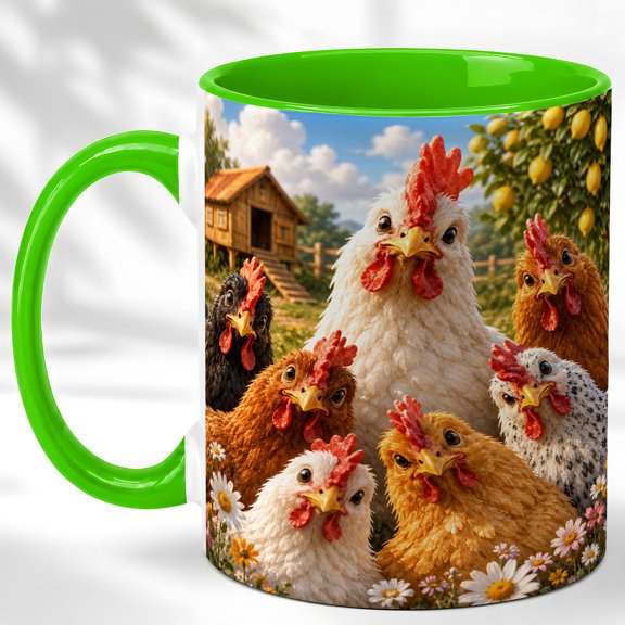 Barnyard Chicken Coffee Mug, Country Farm Mug, Ceramic 11 oz