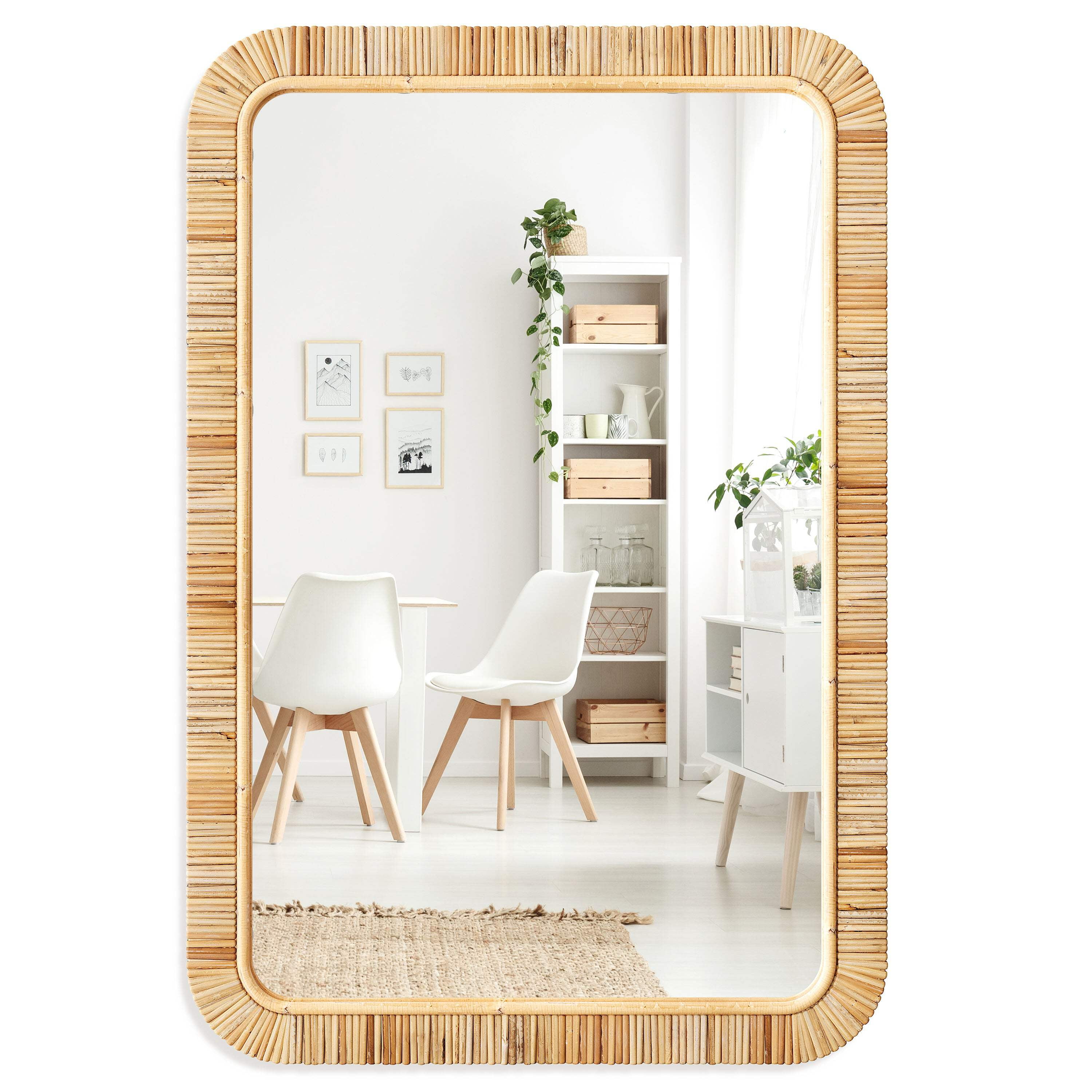 Handmade Natural Rattan Rectangular Wall Mirror for Nursery