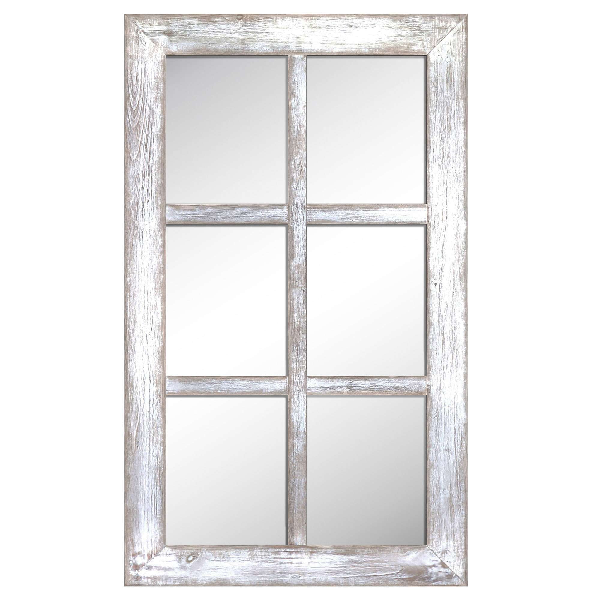 Whitewashed Rectangular Wood Windowpane Wall Mirror