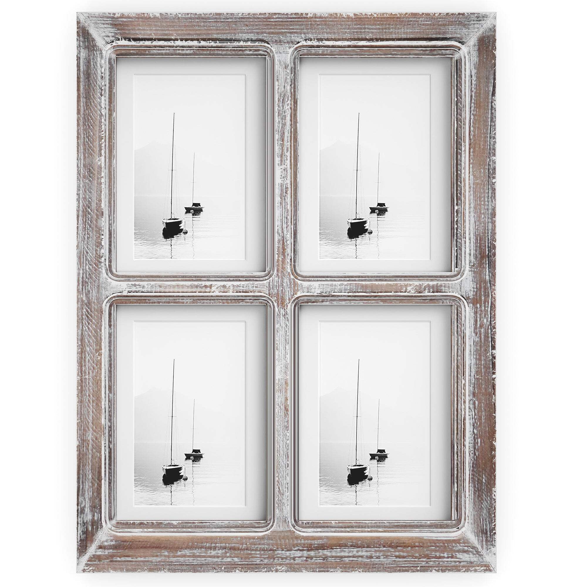 Rustic Brown Wood Collage Picture Frame with Glass Cover