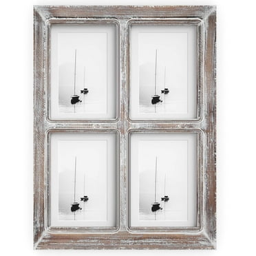 Barnyard Designs 4 Rustic Picture Frames with Matte for 4x6 Picture Frames and 5x7 Collage Picture Frames for Wall, Distressed Wood Pictures Frames Farmhouse Picture Frames, Wall Hanging, Brown, 12x16