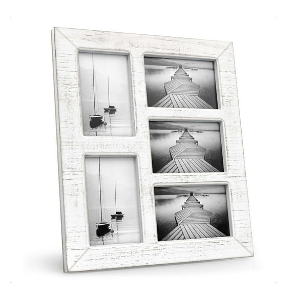 Barnyard Designs 4x6 Collage Picture Frames, 5 Photo Openings for Multiple Pictures, Distressed Rustic Wood Farmhouse Frame for Wall, 15.75x13.75 (White)