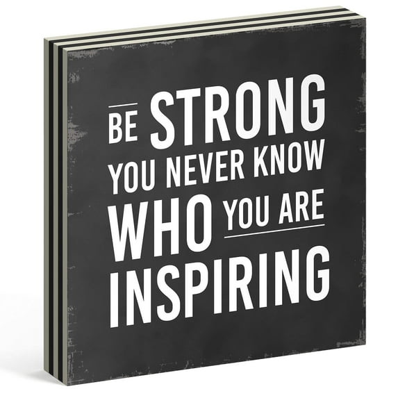 Barnyard Designs 'Be Strong' Wooden Box Sign Motivational Desk Decor, Primitive Decor Office Desk Decorations for Women Office Bathroom Shelf Decor, Inspirational Desk Decor, 8x8