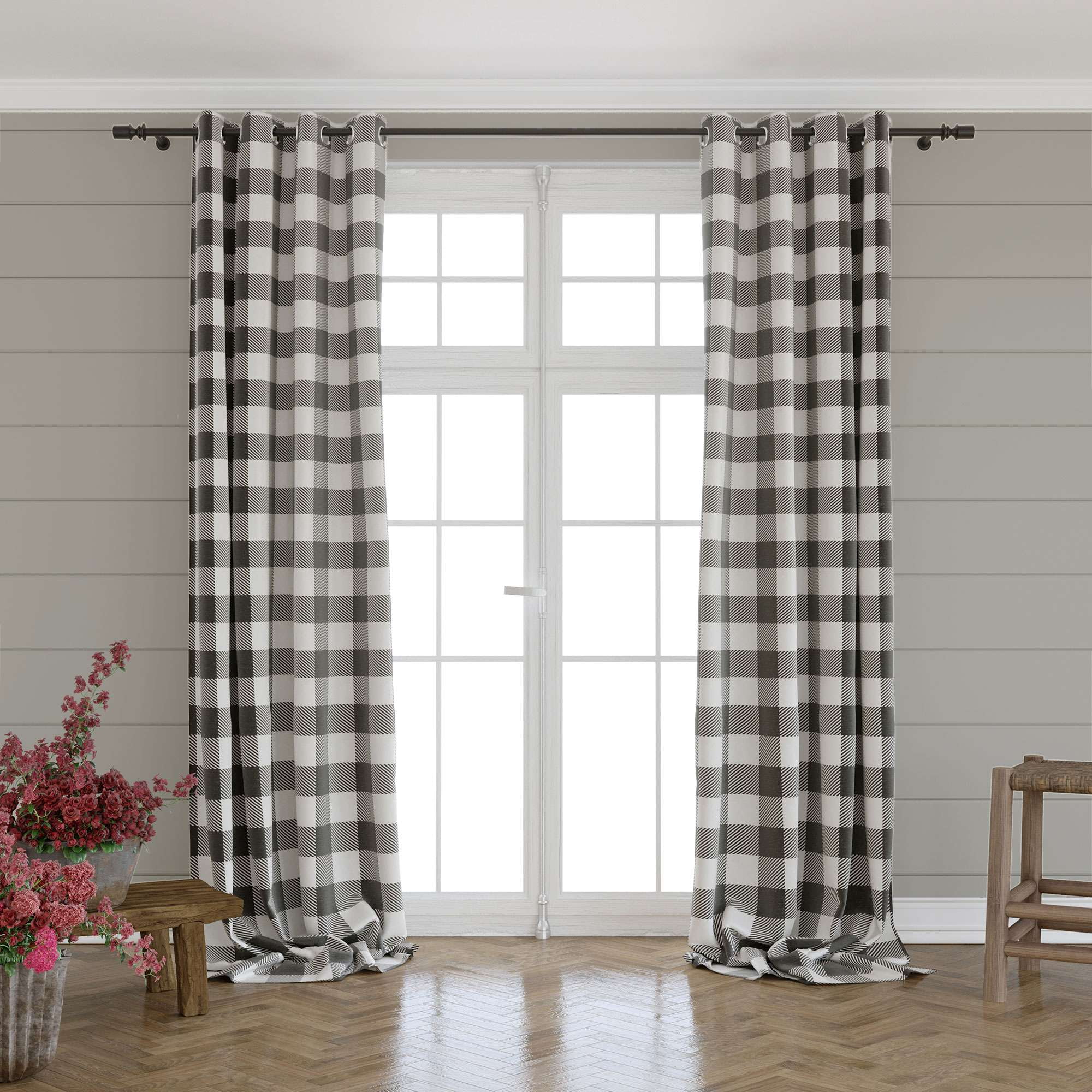 Barnyard Designs Buffalo Plaid Blackout Window Curtains for Kitchen