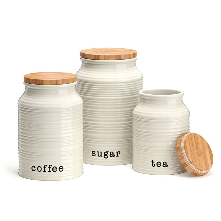 DAYYET Canisters Sets for the Kitchen, Airtight Kitchen Canisters for  Countertop, White Flour and Sugar Containers, Tea Coffee Sugar Canister  Set, Kitchen Decor and Coffee Bar Accessories, Set of 4