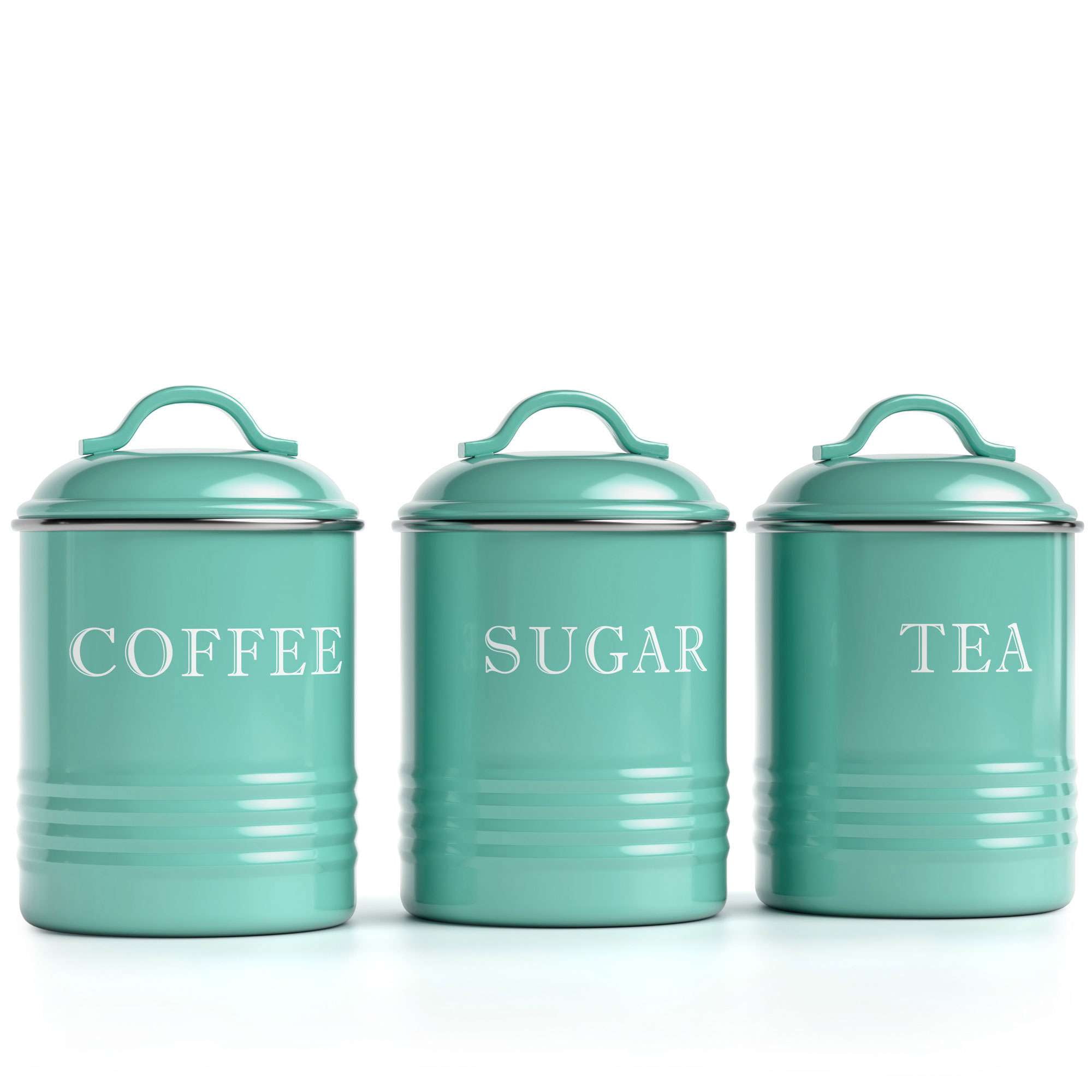 Turquoise Metal Farmhouse Kitchen Canister Set, 3-Piece
