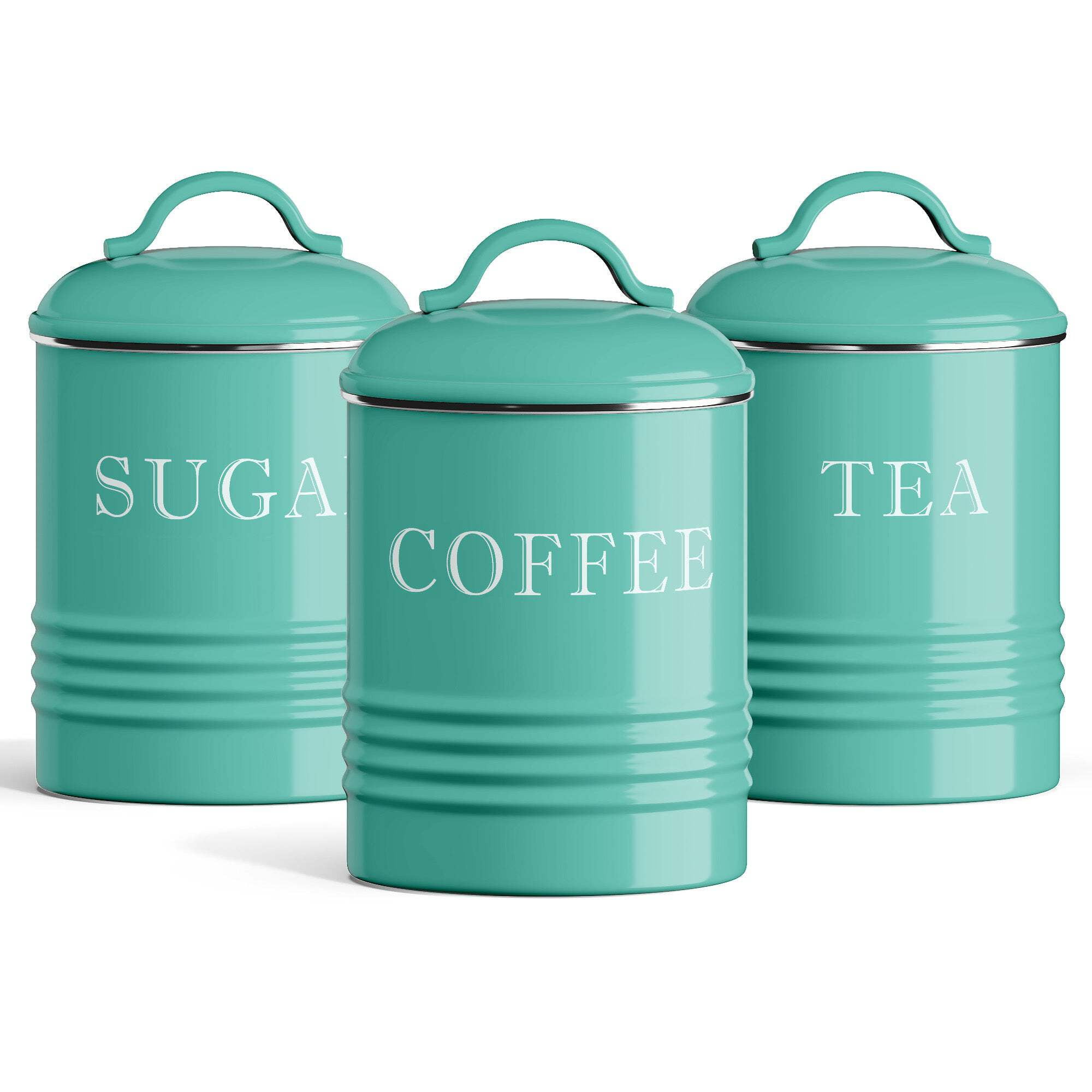 Turquoise Metal Farmhouse Kitchen Canister Set, 3-Piece