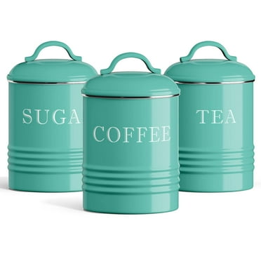 Barnyard Designs Canister Sets for Kitchen Counter, Vintage Kitchen Canisters, Country Rustic Farmhouse Decor for the Kitchen, Coffee Tea Sugar Farmhouse Kitchen Decor, Metal, Set of 3, Turquoise