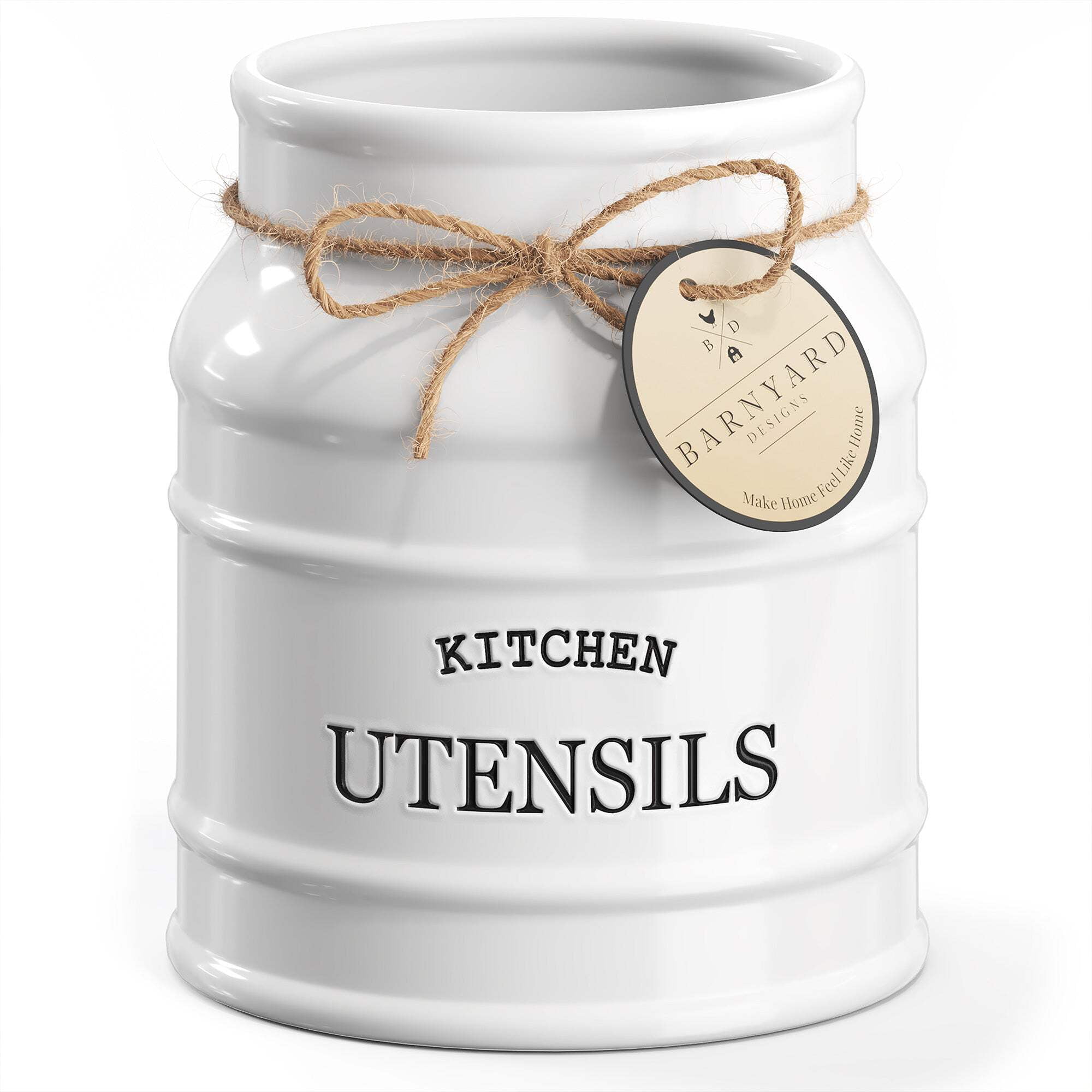 White Ceramic Farmhouse Kitchen Utensil Crock Holder