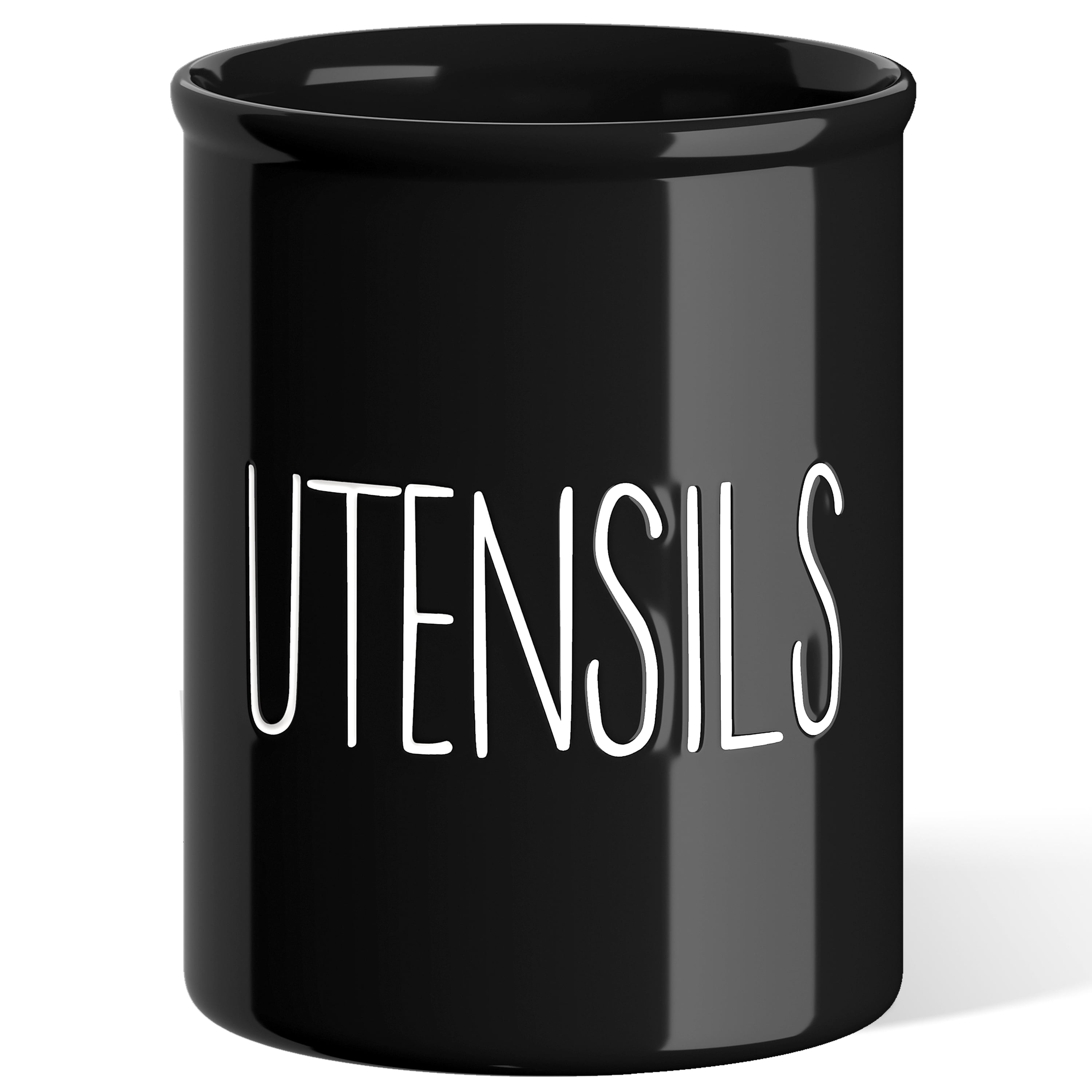 Barnyard Designs Ceramic Farmhouse Kitchen Utensil Holder for Countertop, Decorative Kitchen Utensil Crock for Counter, Spatula Holder, 7" (Black)