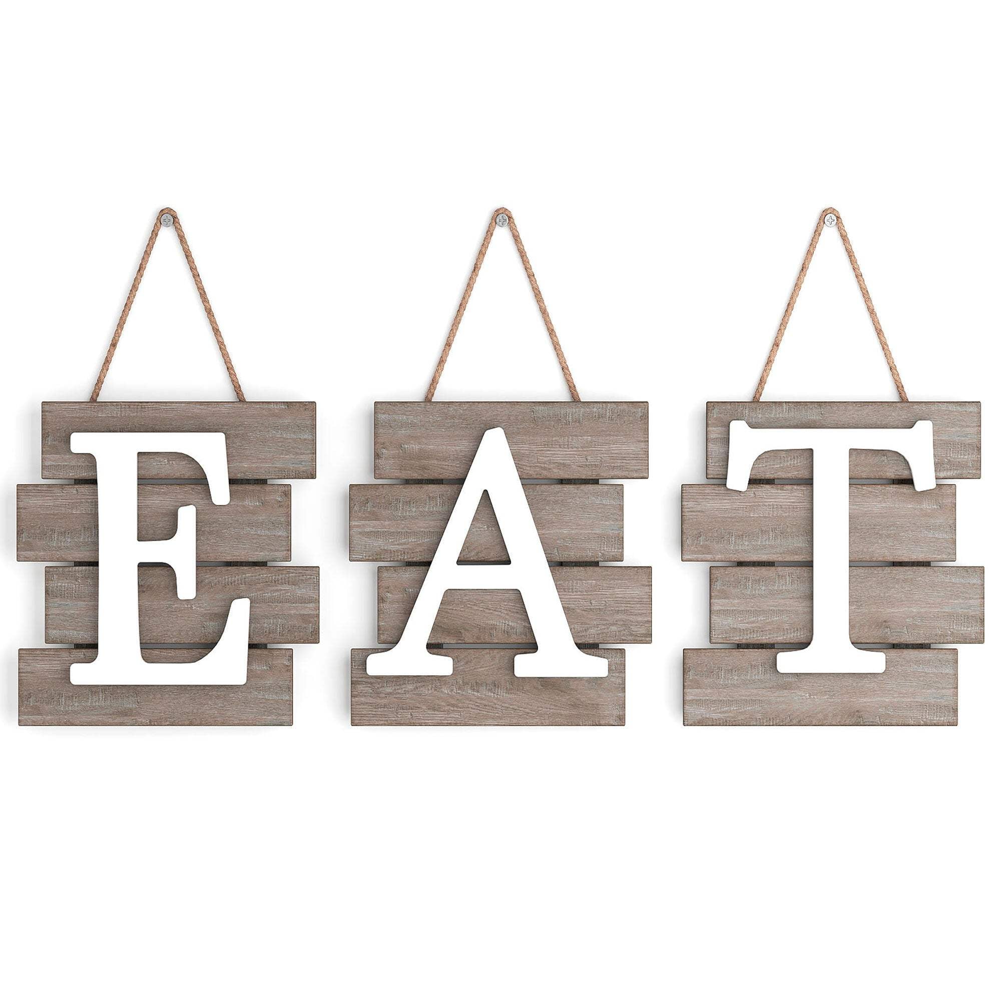 Rustic Brown and White Wooden Eat Sign Wall Decor