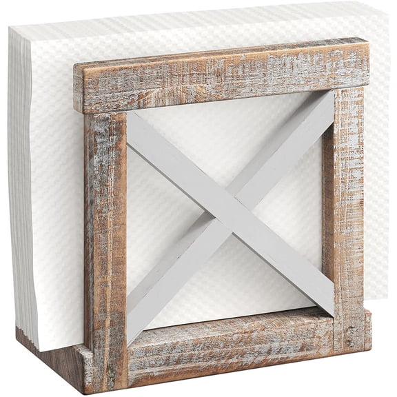 Barnyard Designs Farmhouse Napkin Holder for Table - Vintage Rustic Distressed Wooden Dispenser Kitchen, 5.5" x (White/Brown)